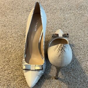 Coach Cream Snakeskin Bow Heels